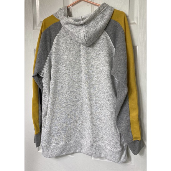 Bobbie Brooks Love Hoodie Womens 1X Gray Yellow Raglan Sleeve Pullover - Picture 5 of 6